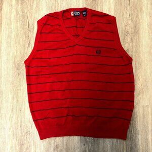 Chaps Sweater Vest Men's Size Large 100% Cotton Knit Red Black Striped Layers